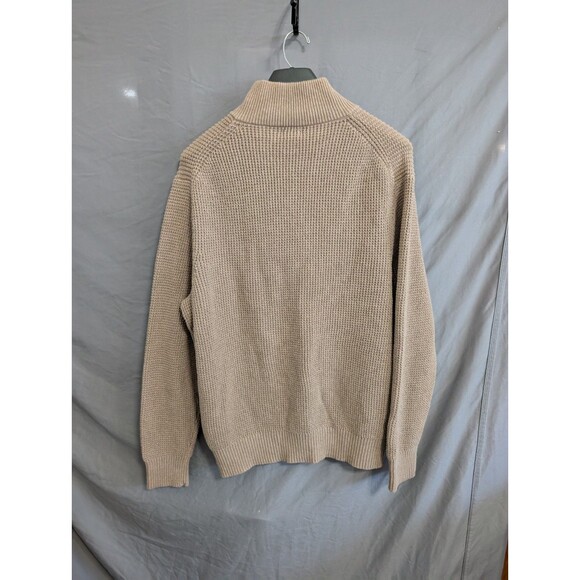J Crew Mens XL Tan Waffle Texture Cotton Knit 1/4 Zip Sweater Pullover - Picture 2 of 16